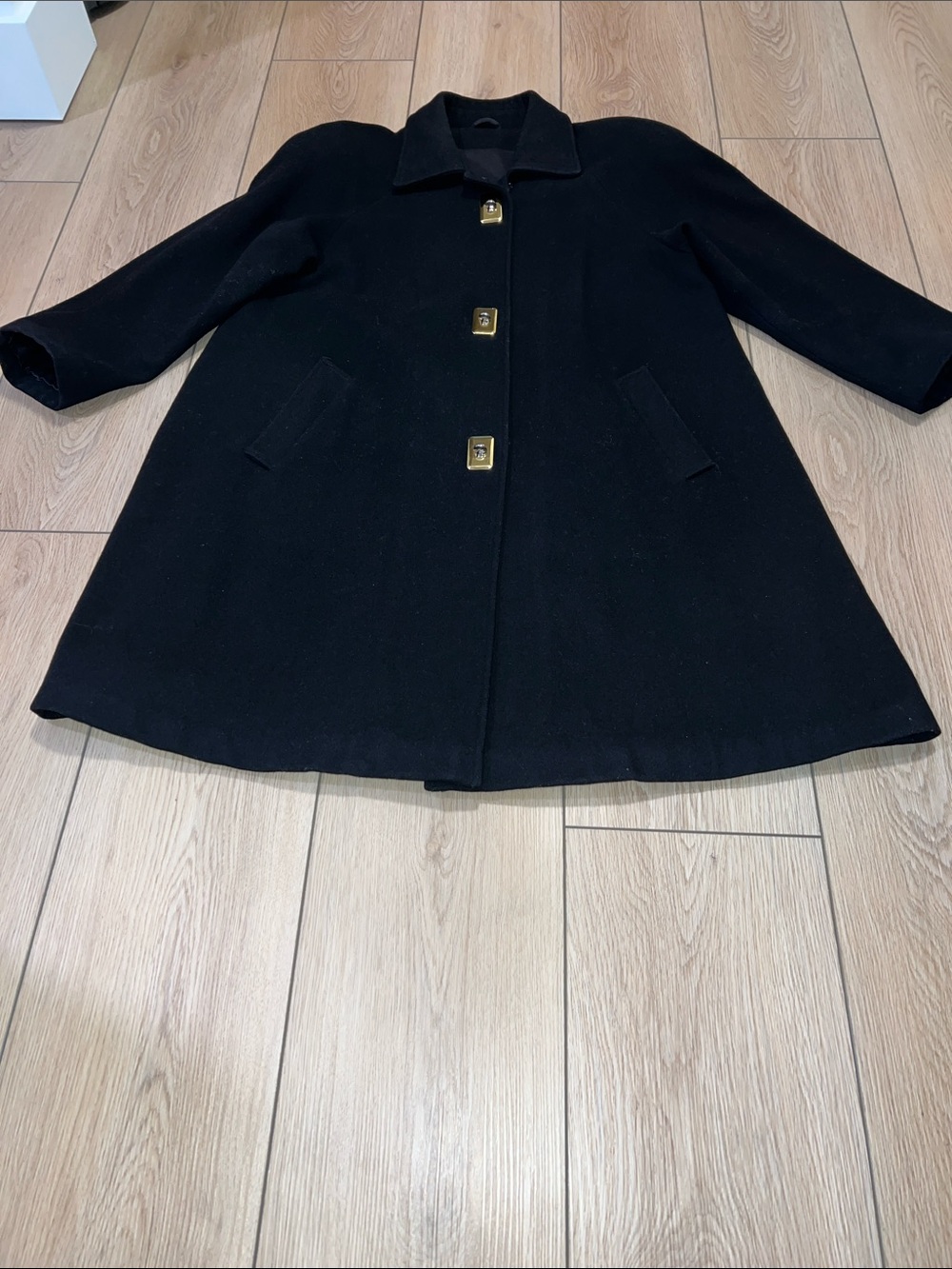Vintage Westfield Black Pure Virgin Wool A-Line Pea Coat with Gold-Tone Buttons - Picture 7 of 10